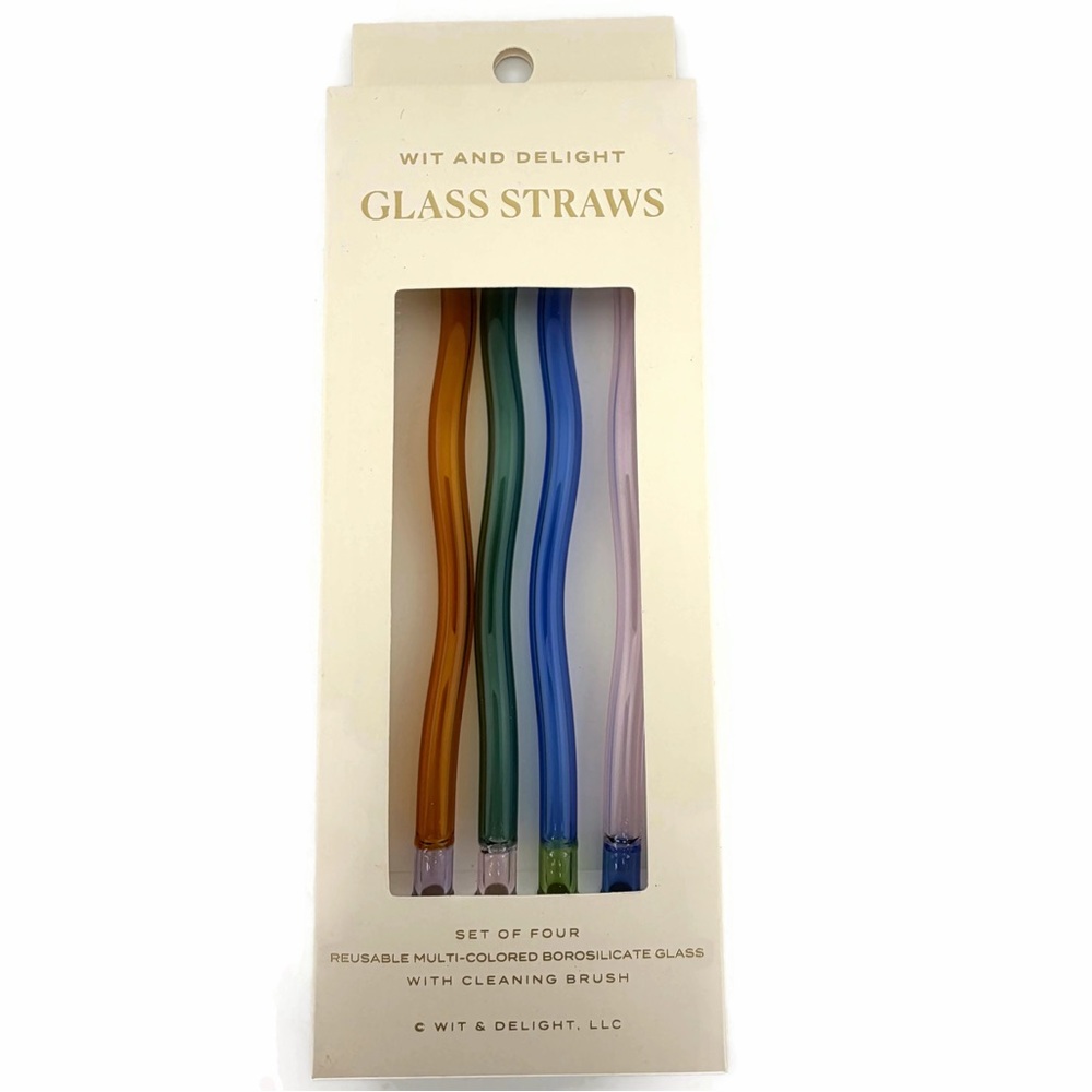Wit and Delight Glass Straws - Multi-Color Set of 4